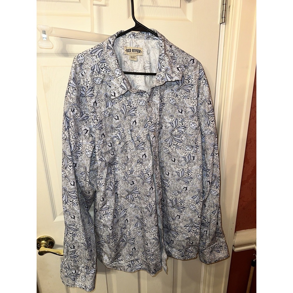 Red River Outfitters Men's Pearl Snap Long Sleeve Western Shirt  Blue/White 4XL